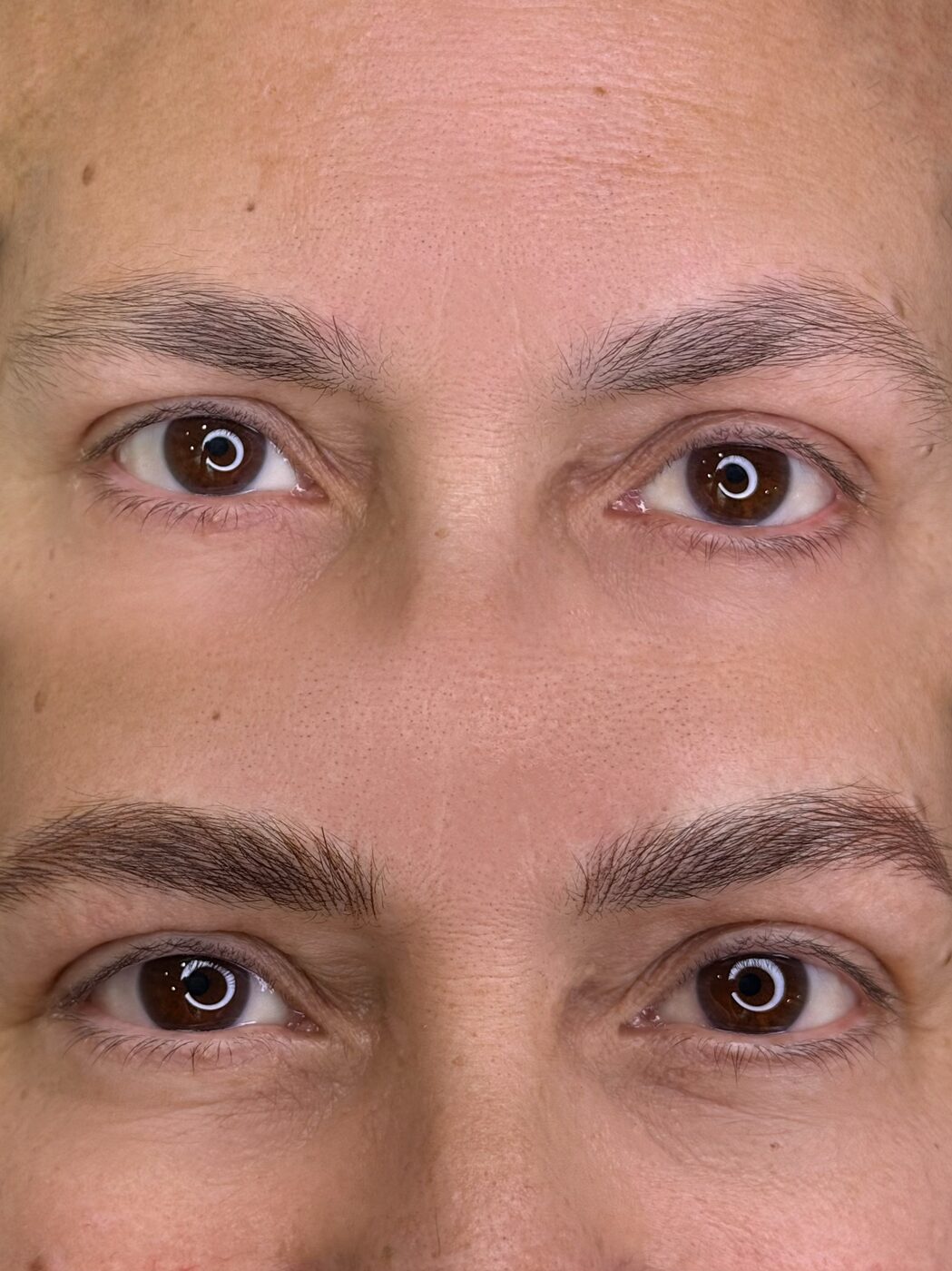 Comparativa de cejas antes y después, primer plano