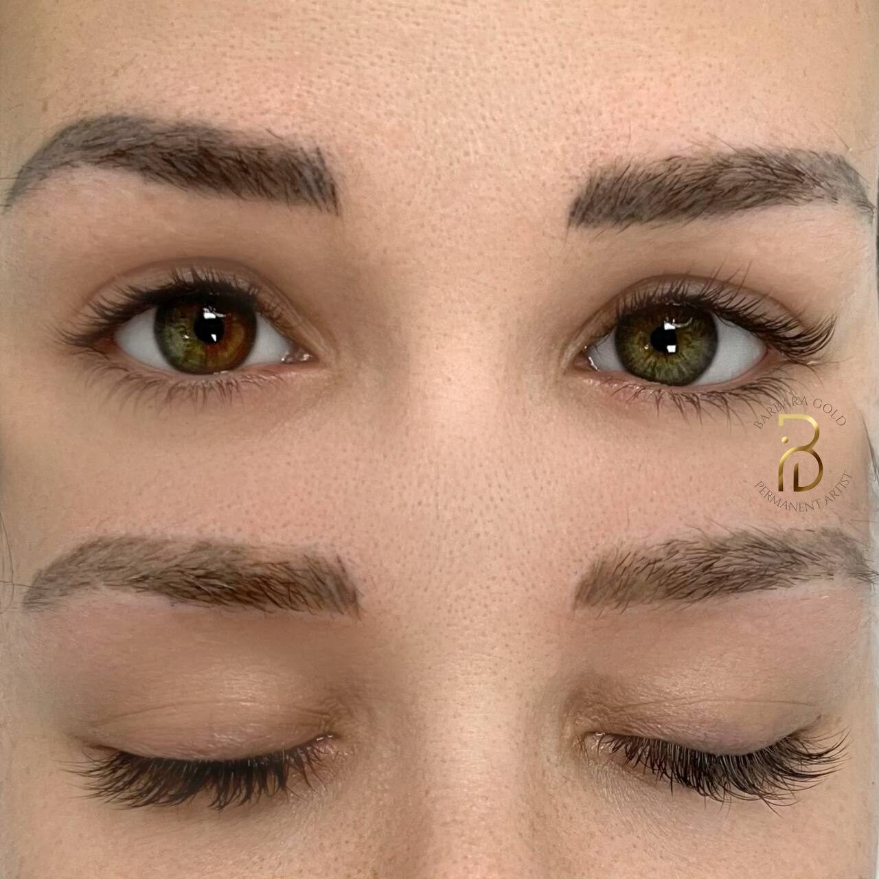 Antes y después de eliminar un pigmento antiguo de cejas
