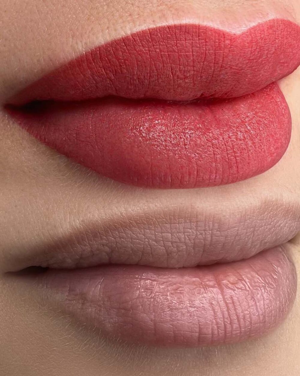 Labios con micropigmentación: contorno definido y color uniforme